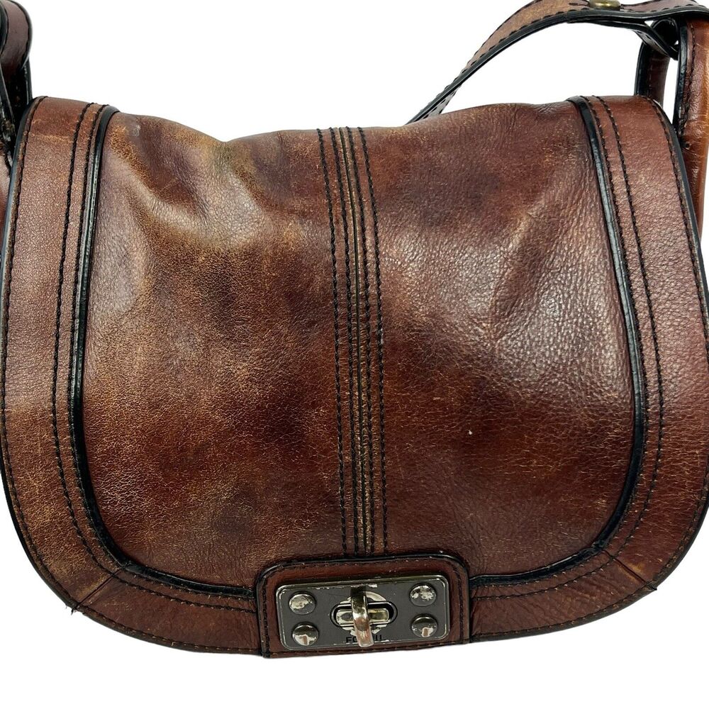 Fossil Brown Leather Crossbody Saddle Bag